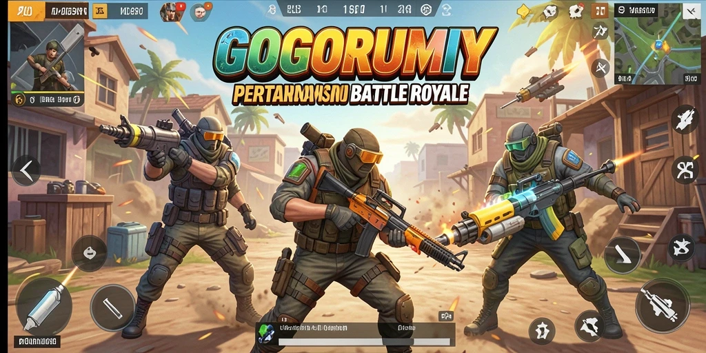 Screenshot gameplay <strong>GOGORUMMY</strong> menampilkan pertarungan seru antara pemain dalam mode Battle Royale.