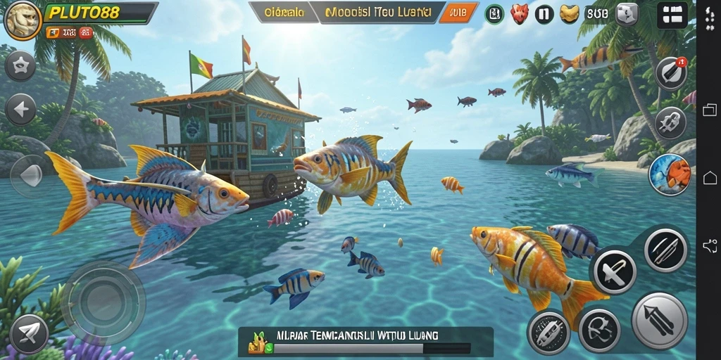Tampilan gameplay seru Tembak Ikan di PLUTO88.