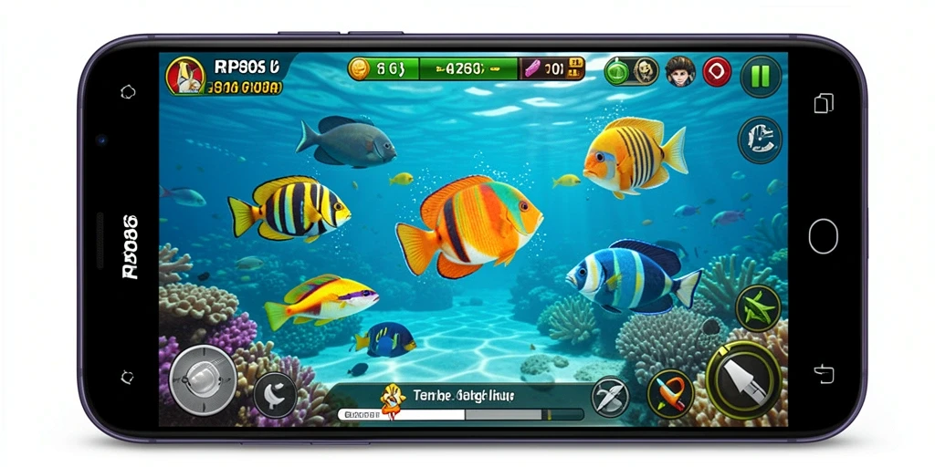 Tampilan gameplay menembak ikan yang memukau dan penuh warna.